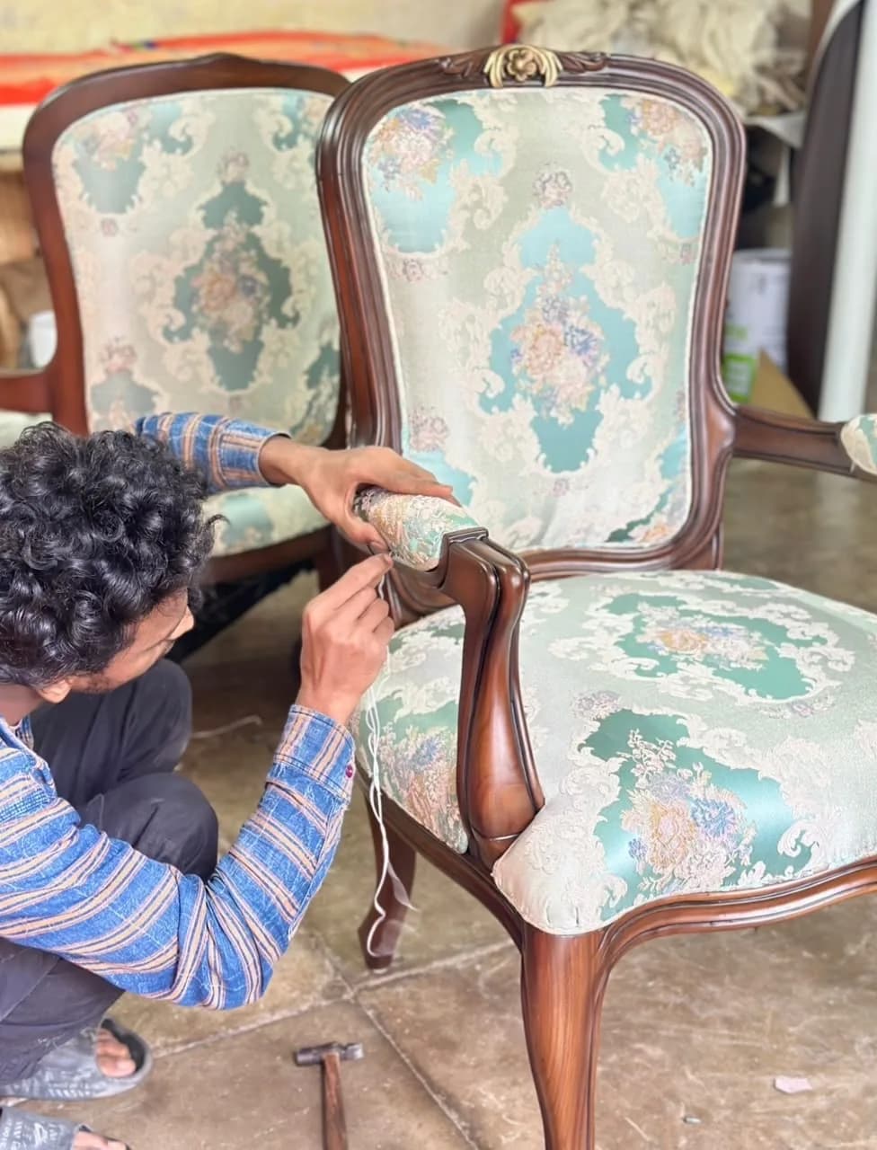 Stitching craftsmanship at Ahuja Furniture